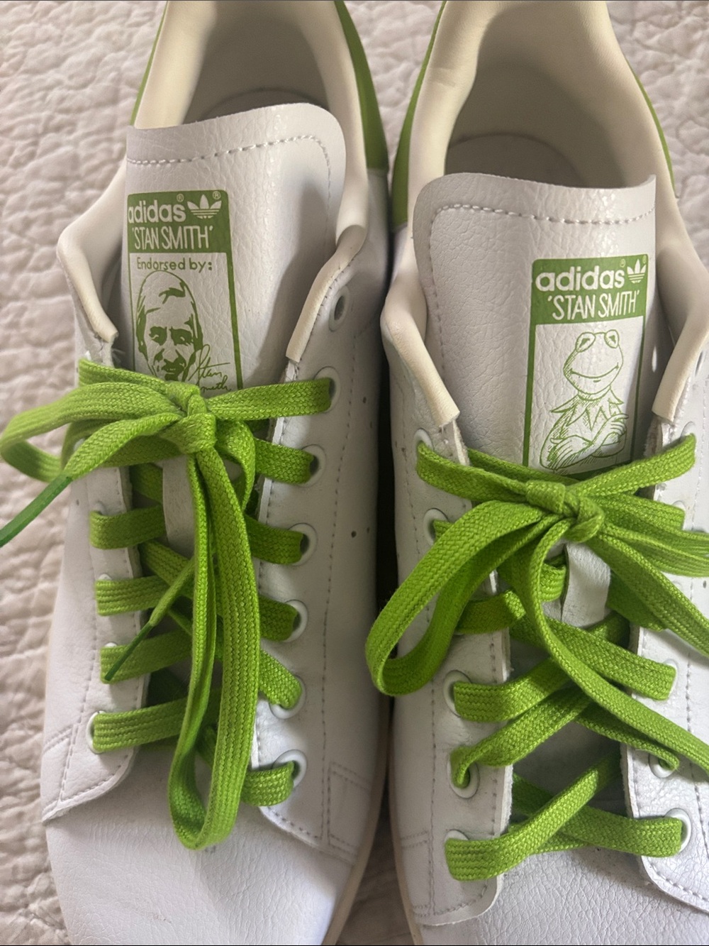 adidas White Sneakers with Bright Green Laces and Heel Tab - Picture 5 of 7